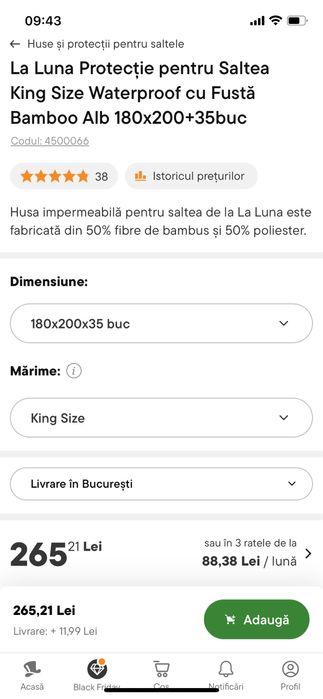 Husa impermebila pentru pat 180x200x35 cm