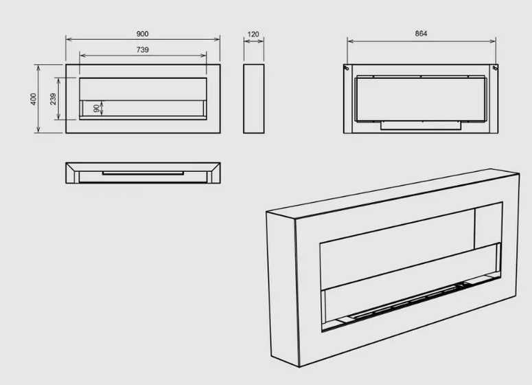 Semineu cu bioetanol suspendat 900x400 BOX,  sticla, de interior!