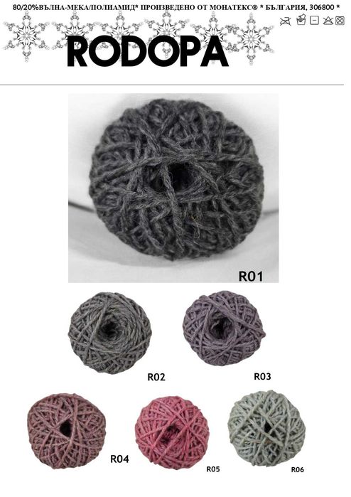 Прежда за ръчно плетиво Родопа - 80/20 Вълна/ПА
