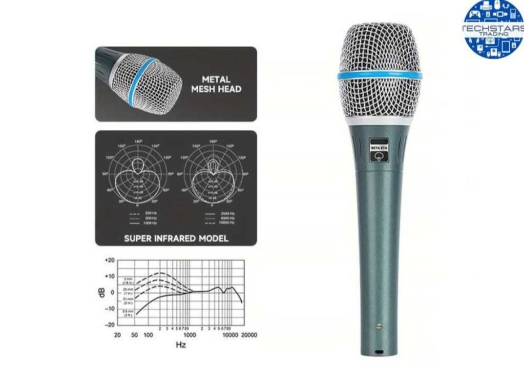 Microfon profesional cu fir  Shure Beta 87 karaoke cablu nuca borseta