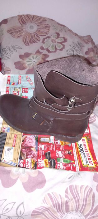 Боти,чиста кожа,шити към подметката,40 номер,кафяви!!! !