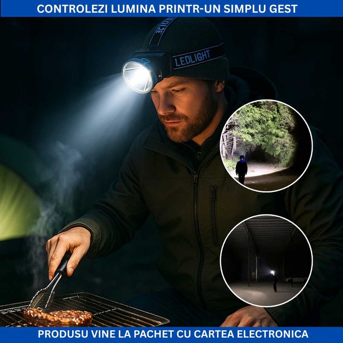 Lanternă frontală / Lanternă de cap – 8000lm, 9000mAh, 3 moduri, 30W