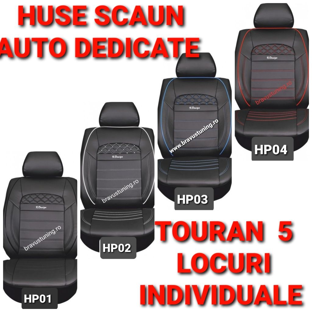 Huse scaun auto PREMIUM PIELE Eco Dedicate Touran 5 locuri INDIVIDUALE