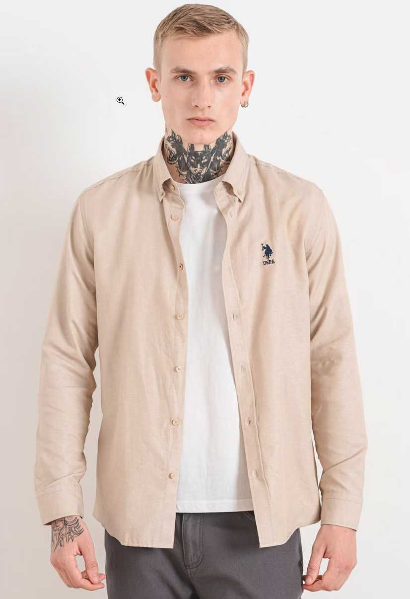 Camasa US Polo Assn | Barbati | 2XL | Regular | Negru si Crem/Bej