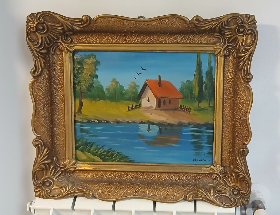 2 tablouri anii '60, inramate, ulei pe pânza