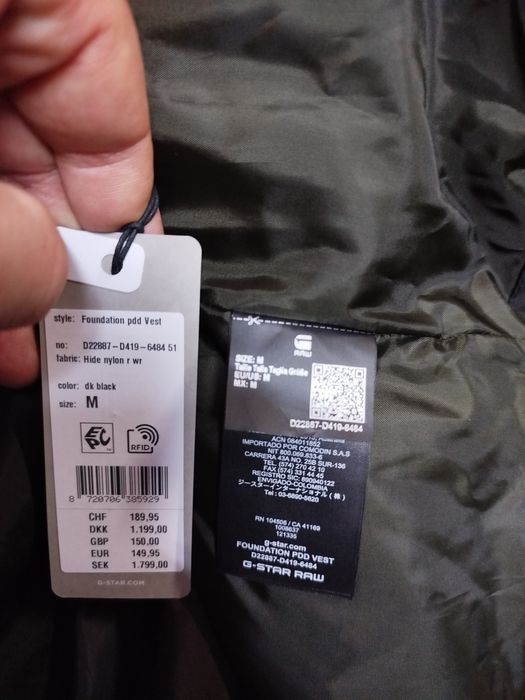 Водоустойчив елек G-Star Raw Foundation M нов мъжки черен грейка