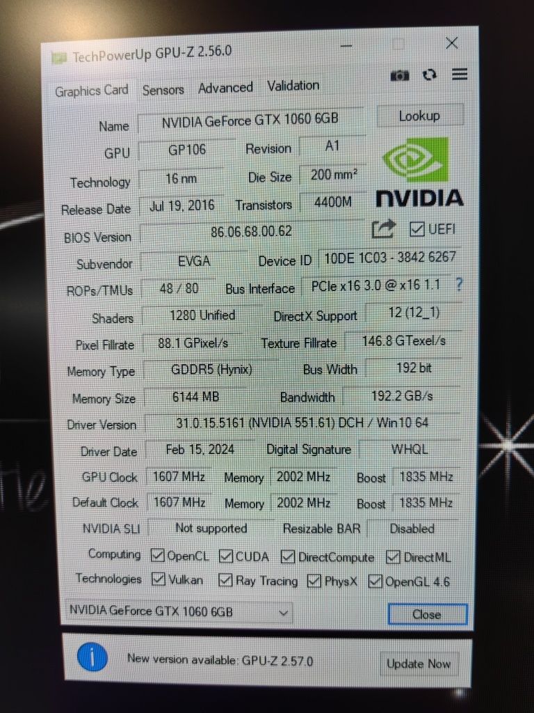 Видеокарта EVGA GeForce GTX 1060 6GBSSC GAMING ACX 3.0