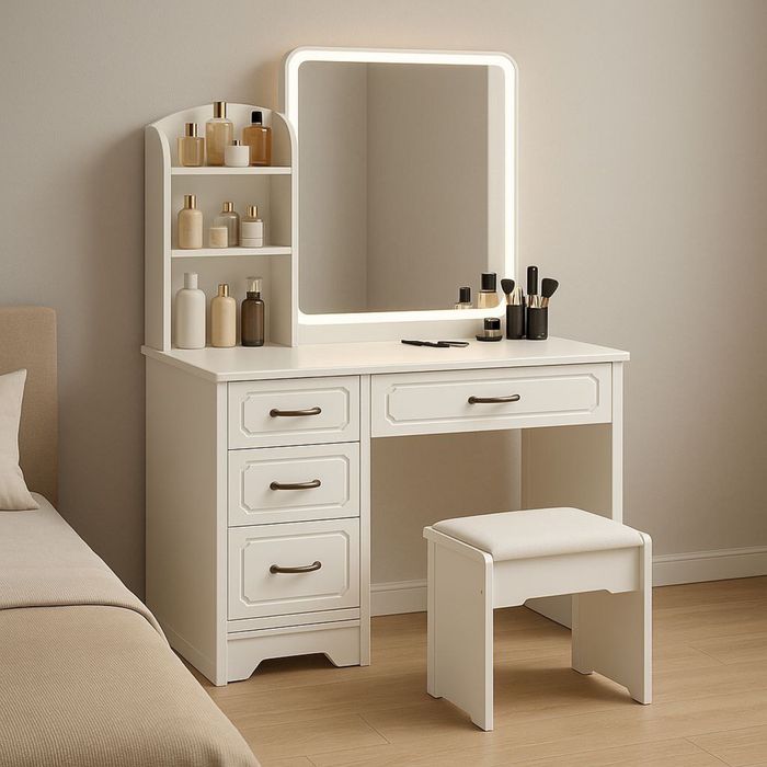 Туалетный столик с зеркалом и LED-подсветкой (80×36×131 см)