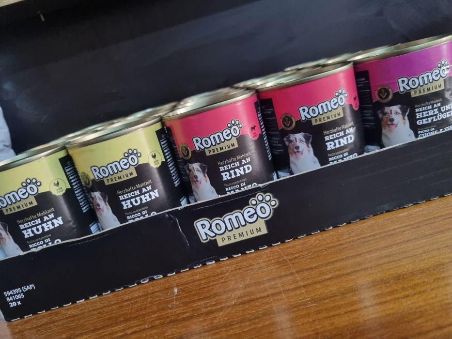 Hrană umedă pentru câini Romeo Premium 400g – pui,vită,inima de pasare