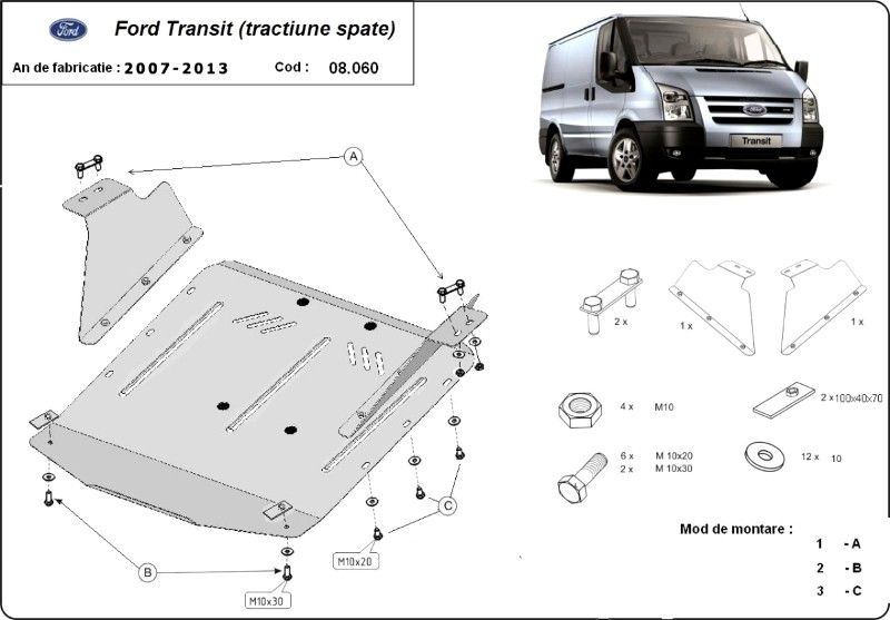 Scut motor metalic pentru Ford Transit 2001-prezent - otel 2mm