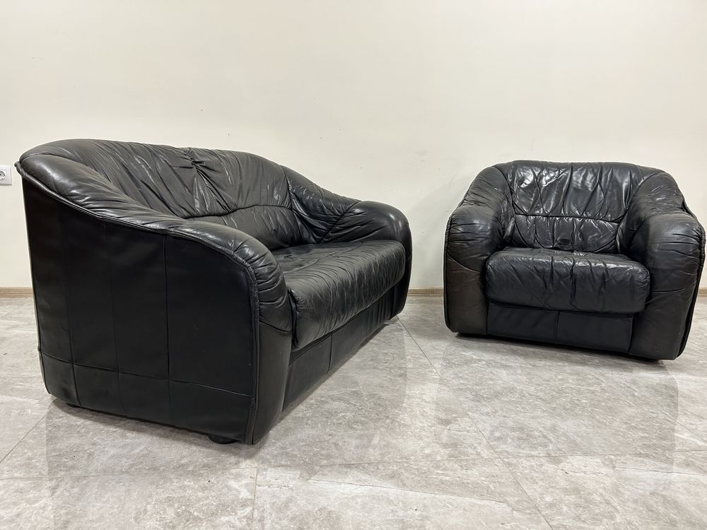 Кожен диван 2-ка с фотьойл естестена кожа Д466