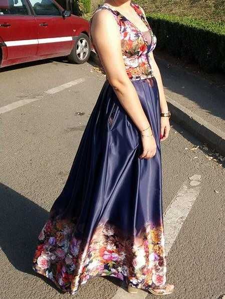 Rochie lunga mov cu flori