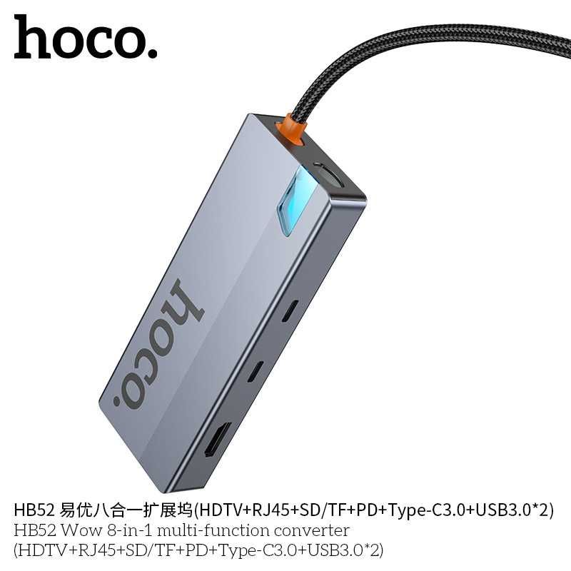 Hoco HB52 WOW Hub 8-in-1 5Gbps/PD-100W 4K-60Hz/RJ45/Docking Station