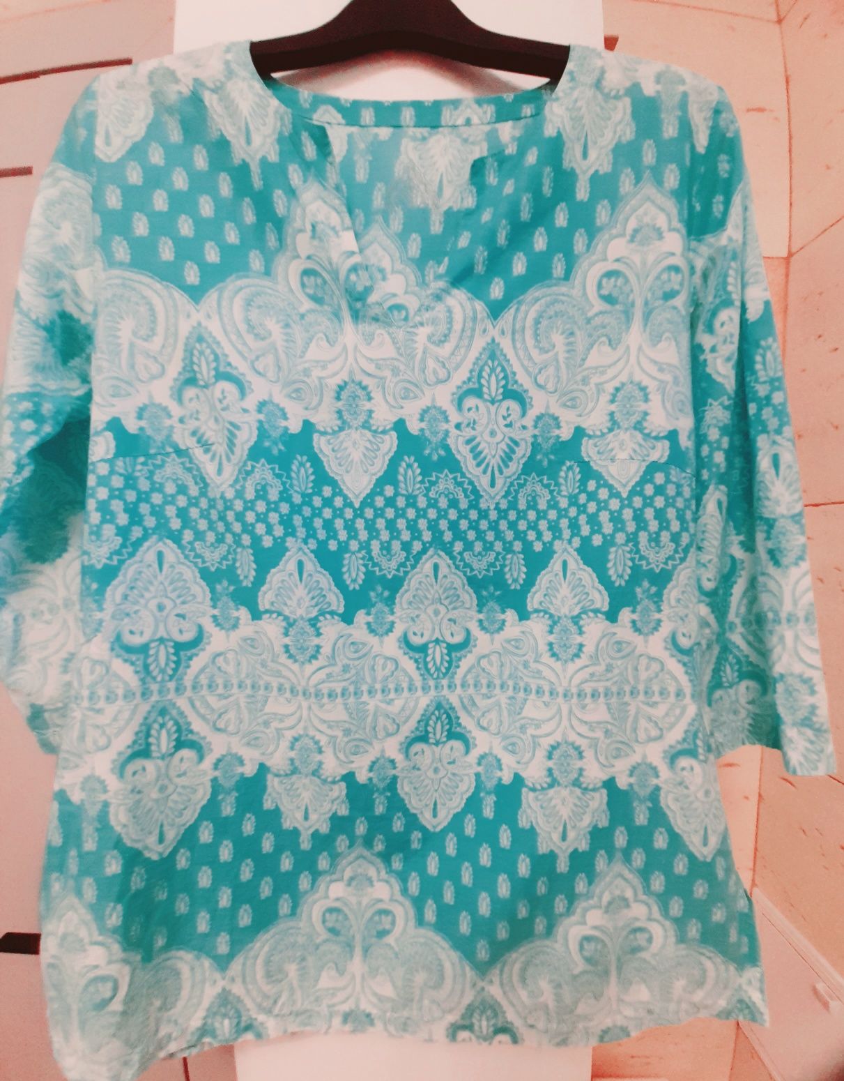 Bluza turcoaz din bumbac pentru damă
