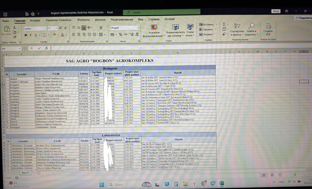 Excelda shablon yaratish hisob-kitob ma’lumotlar kiritish