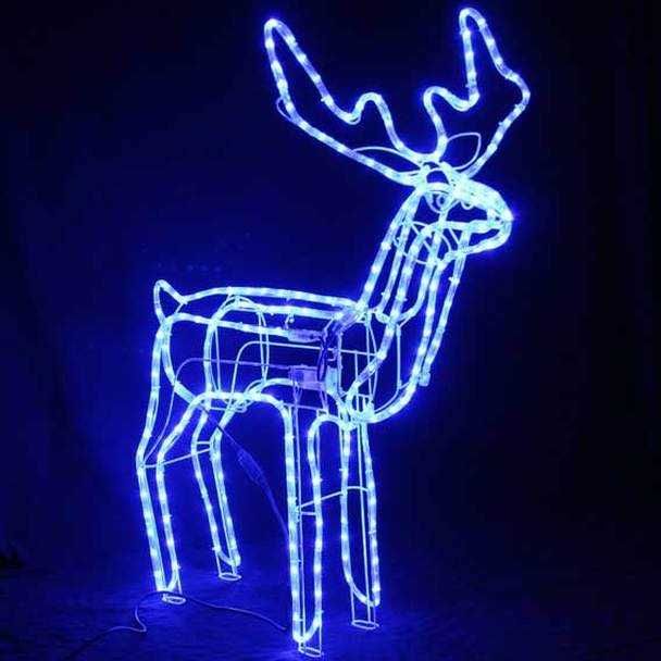 Коледен светещ 3D елен флаш ефект студено синя светлина 120см х 100см