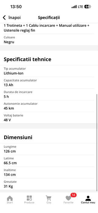 Trotineta electrica OOTD t10,autonomie 45 km