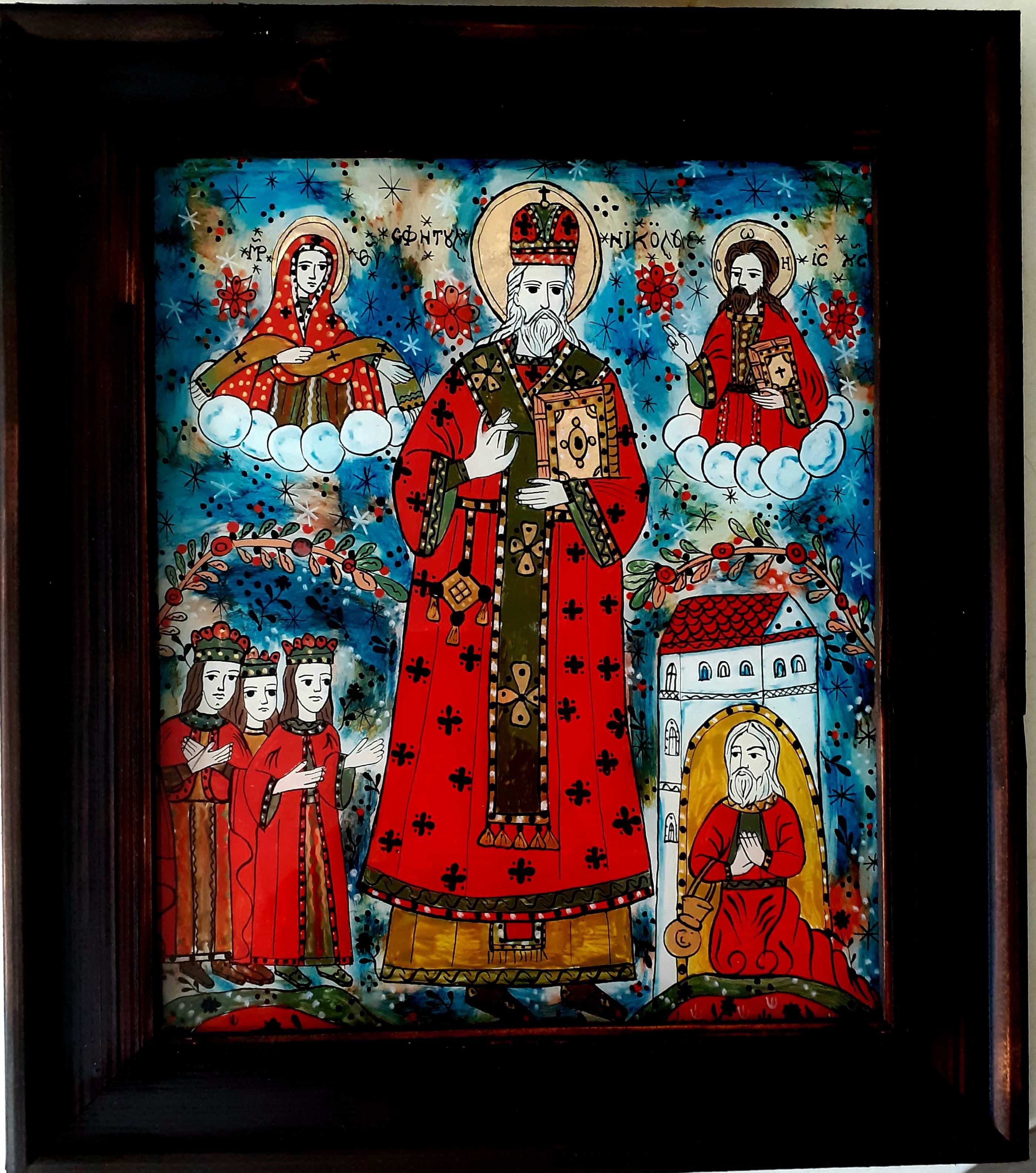 Sfantul Nicolae-Icoană pictata pe sticlă