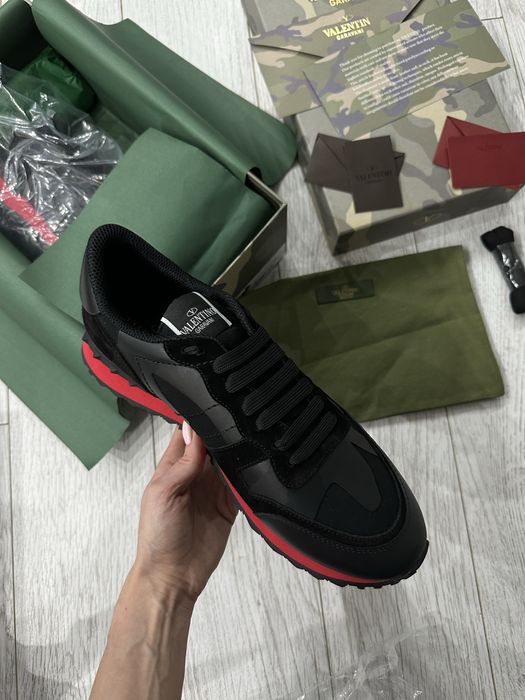 Valentino естествена кожа мъжки черни сникърси маратонки велур