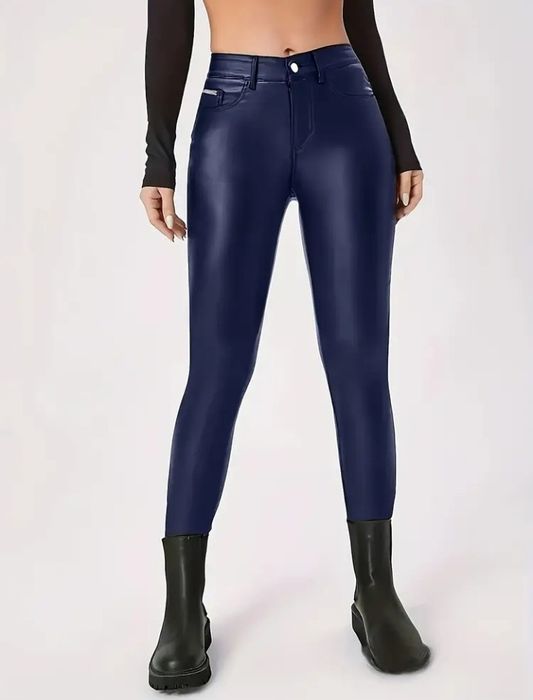 Pantaloni bleumarin piele eco,Italia