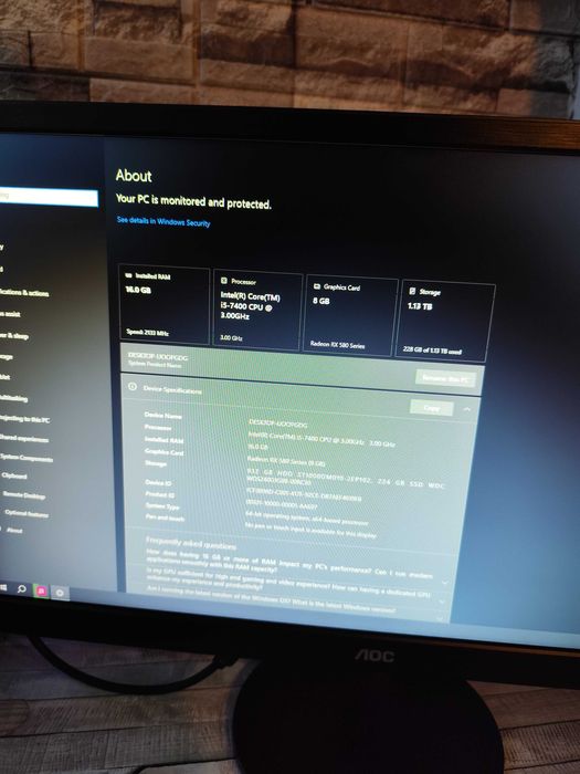 Calculator/ PC Gaming / Office – i5 7400 + RX 580 8GB + Monitor AOC