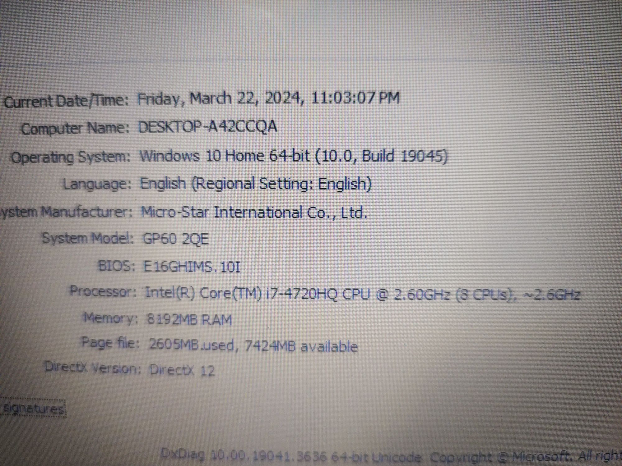 Vând laptop gaming Msi GP60 i7 gen4, gt 940m