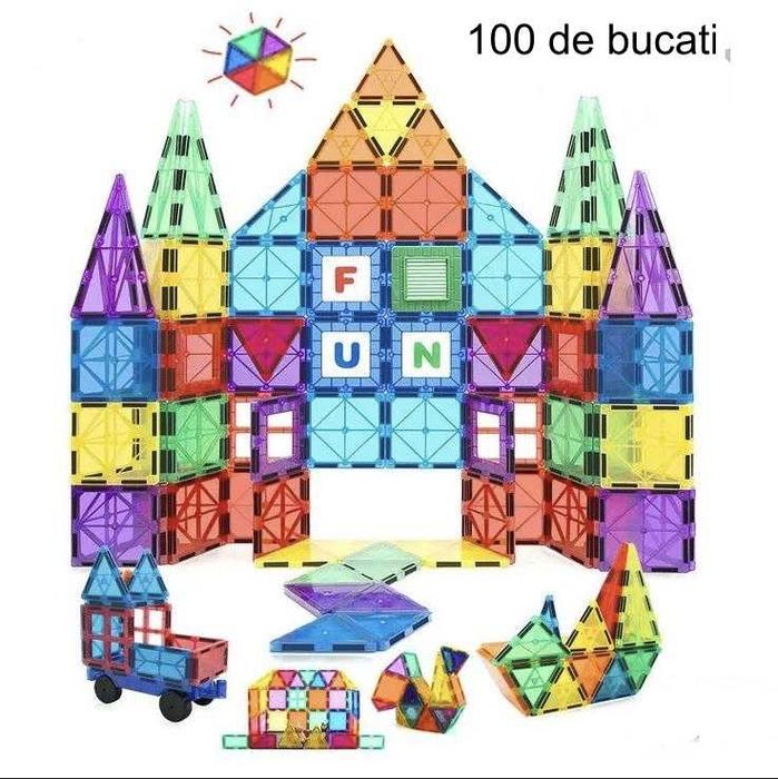 Set constructie magnetic cu litere, 100 piese, jucarii educationale
