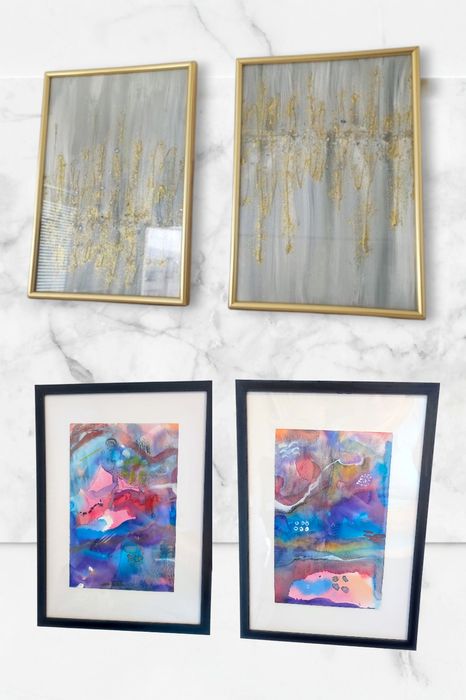 Сет 2бр. абстрактна картина брокат златна, сребро, синя лилава 22 X 30