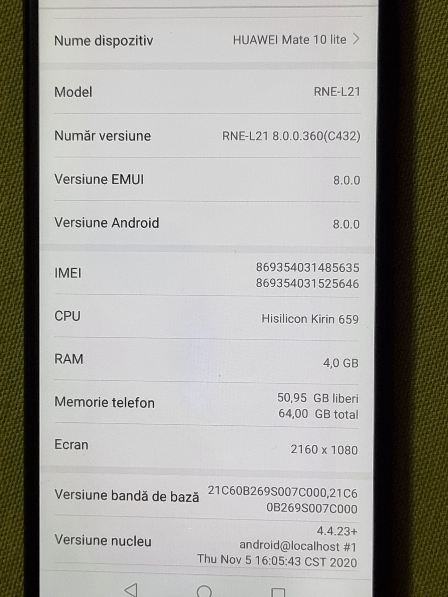 Huawei Mate 10 Lite 64Gb Black, Liber de rețea. Pret 380 lei