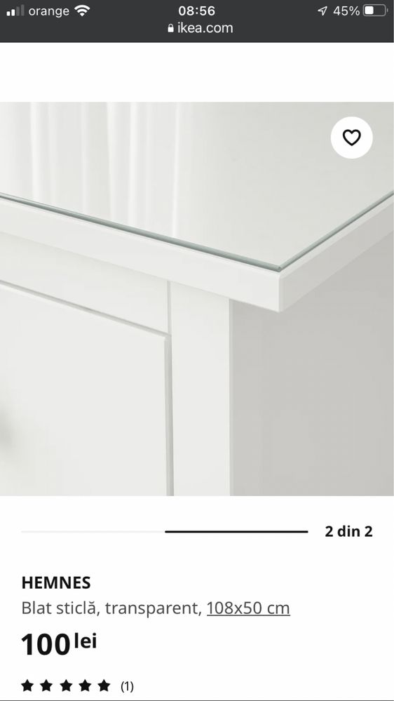 Comoda lemn masiv ikea Hemnes si blat de sticla hemnes