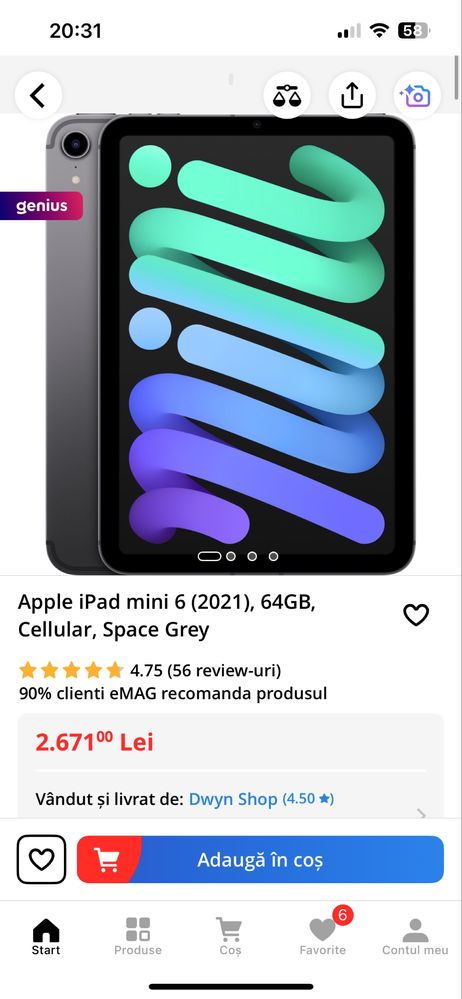 Apple iPad mini 6 (2021), 64GB, Cellular, Space Grey