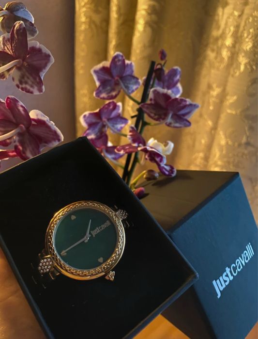 Ceas Just Cavalli auriu cu cadran verde