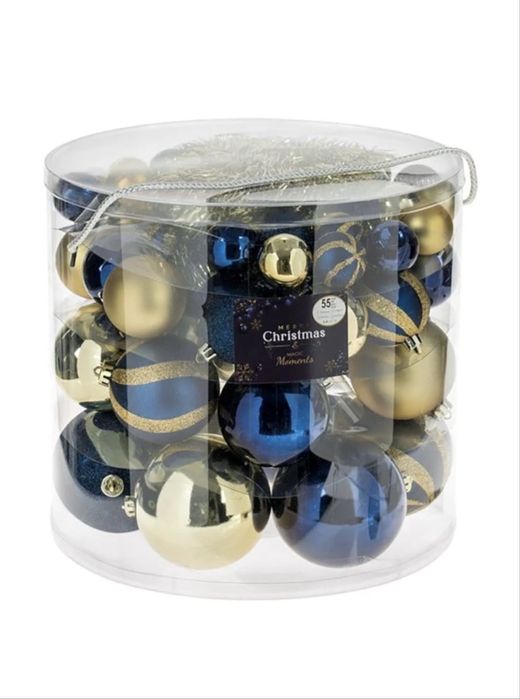 Комплект коледни топки за елха, 54 броя, 4 размер, Гланц, Мат, Блясък