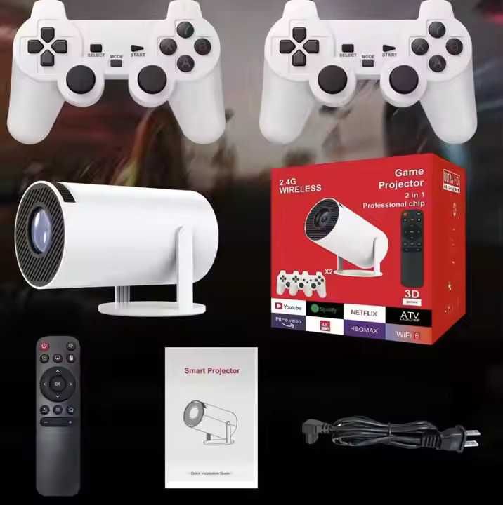 Videoproiector cu 2 manete de joc si 20000 de jocuri NOU, Android 11