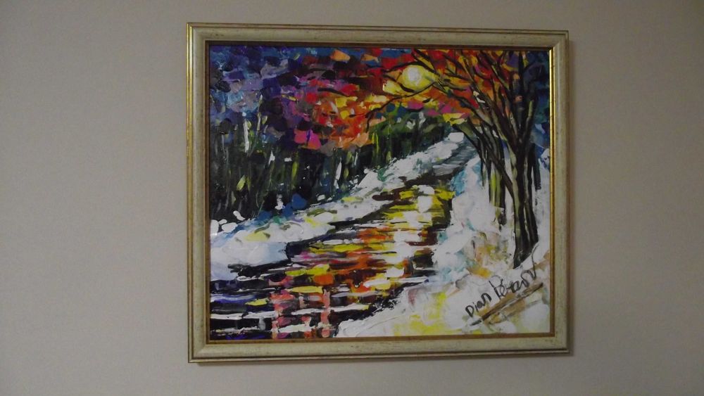 СТАРА картина - / Пейзаж - река на залез /- масло - Супер -