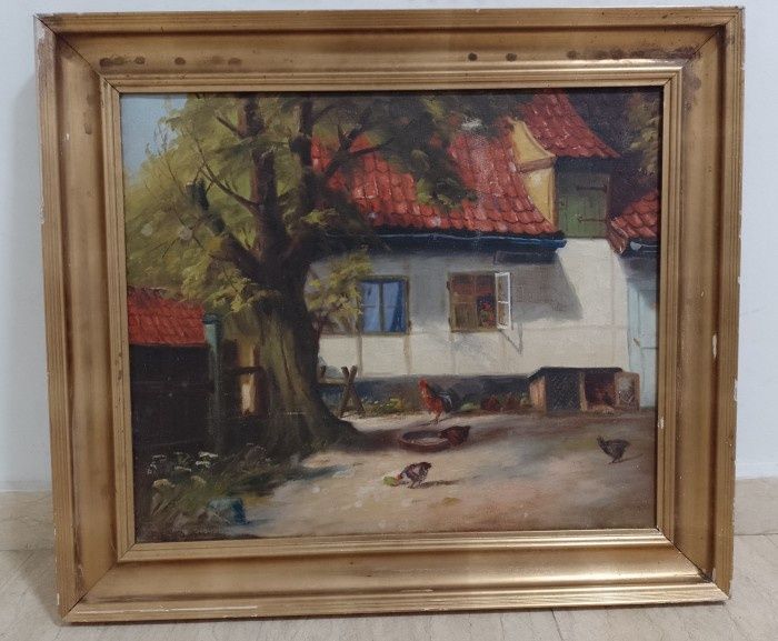 Tablou antic deosebit in ulei pe pânza , dimensiuni 68 cm cu 58