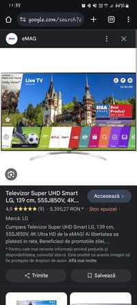 Televizor Super UHD Smart LG, 139 cm, 55SJ850V, 4K Ultra HD 120hz
