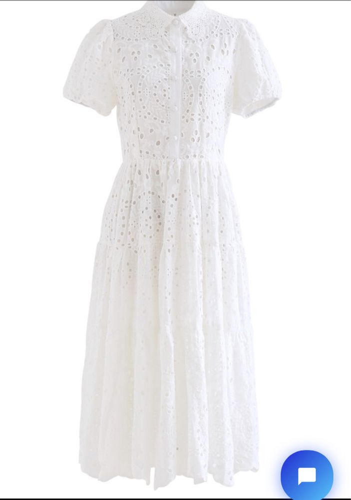 Бяла памучна рокля М Английска бродерия