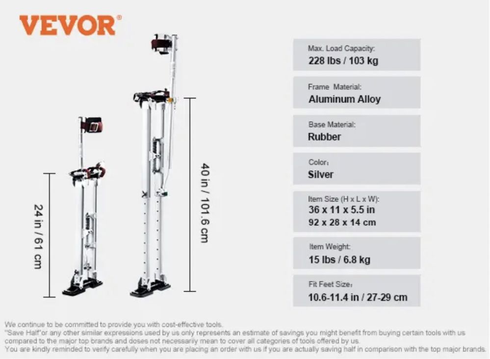 Строителни Кокили Vevor от 91 до 127 см/61 до 101.6 см Алуминиеви