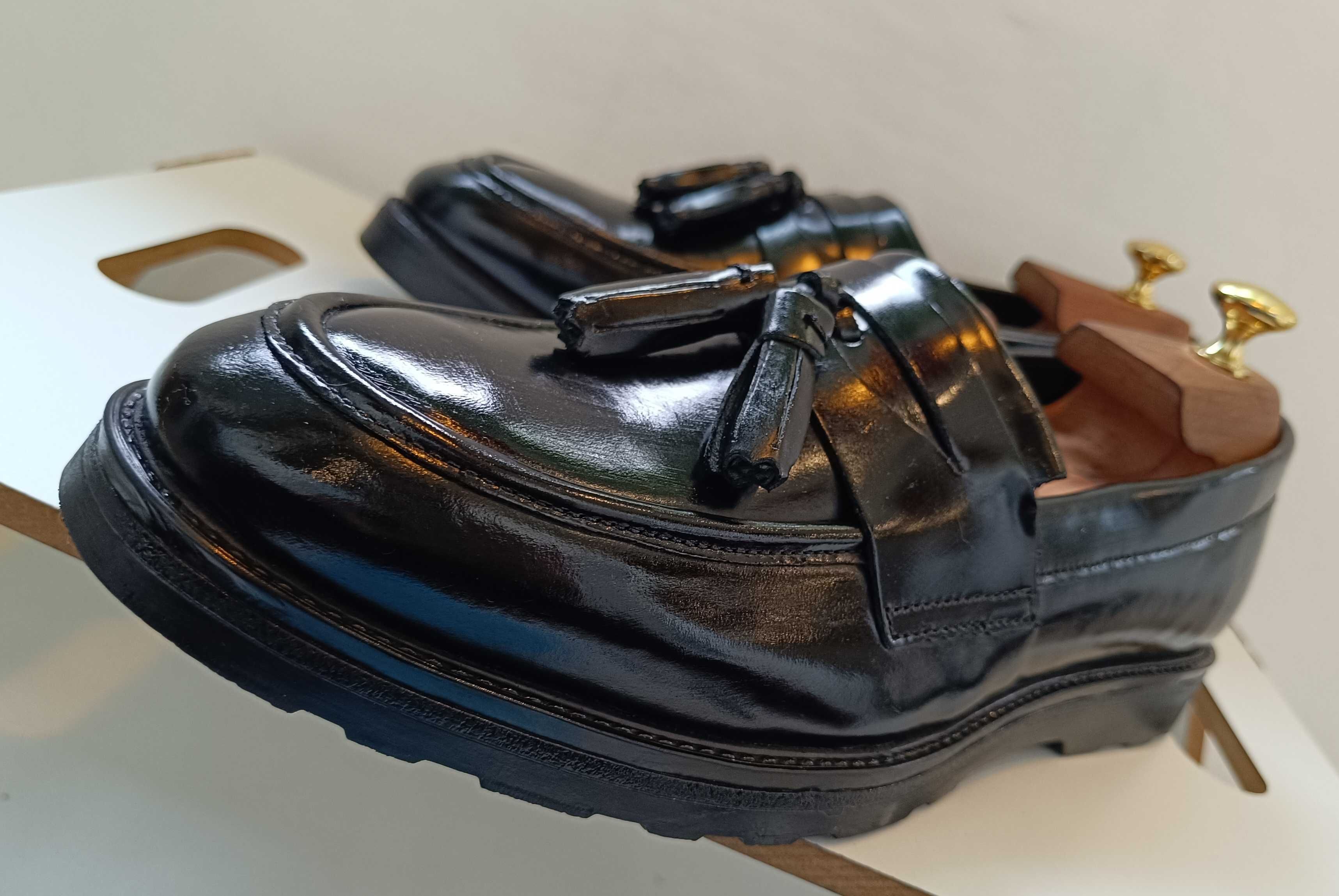Pantofi loafer 43 tassel premium ASOS NOI piele naturala lustruita