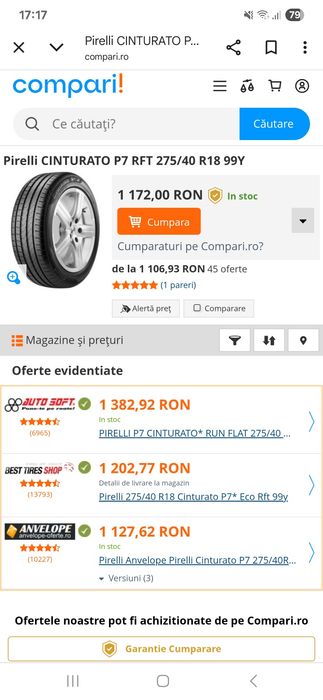 Cauciucuri Noi Vara/ 2 Pirelli Cinturato Run Flat/ 2 Kumho / pe 18 "