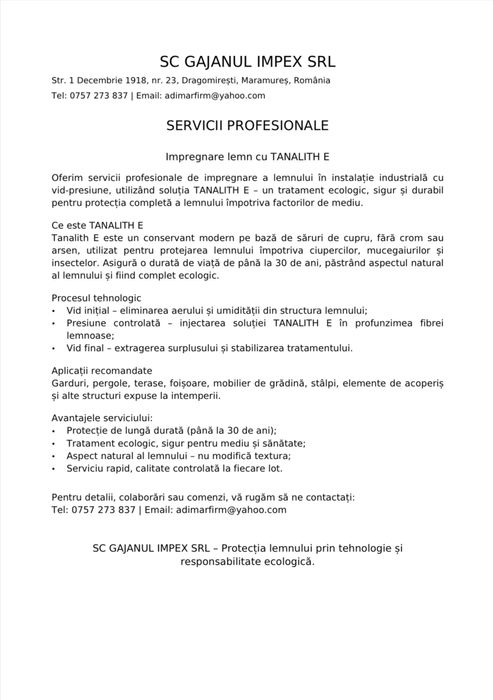 Impregnare lemn profesională cu TANALITH E