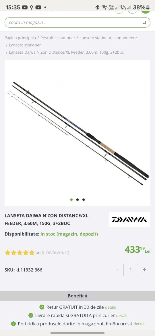 Vand Combo Daiwa N'zon xl 3,60 150gr, Daiwa n'zon lt 6000ss