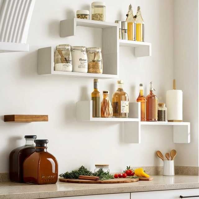 Set 5 rafturi lemn albe