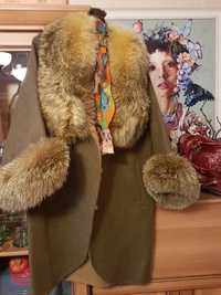 Кашмир-алпака палто с естетсвен косъм.