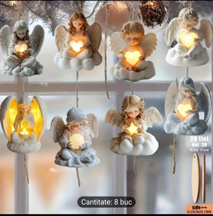 Set de 8 buc. Pandative de craciun cu design de ingeri