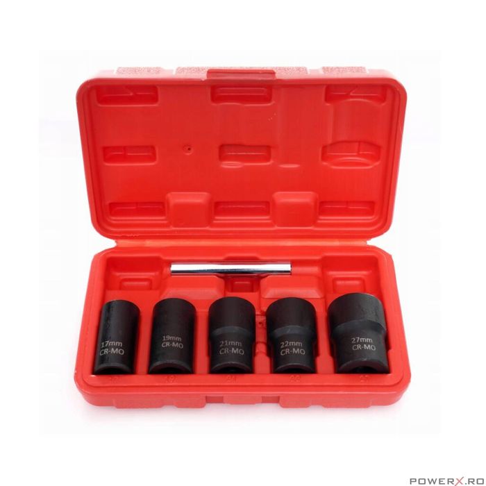 Trusa chei tubulare de impact 1/2", 27, 22, 21, 19, 17mm, 6 piese,