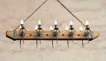 Lustra Candelabru rustic fier forjat si lemn facut manual