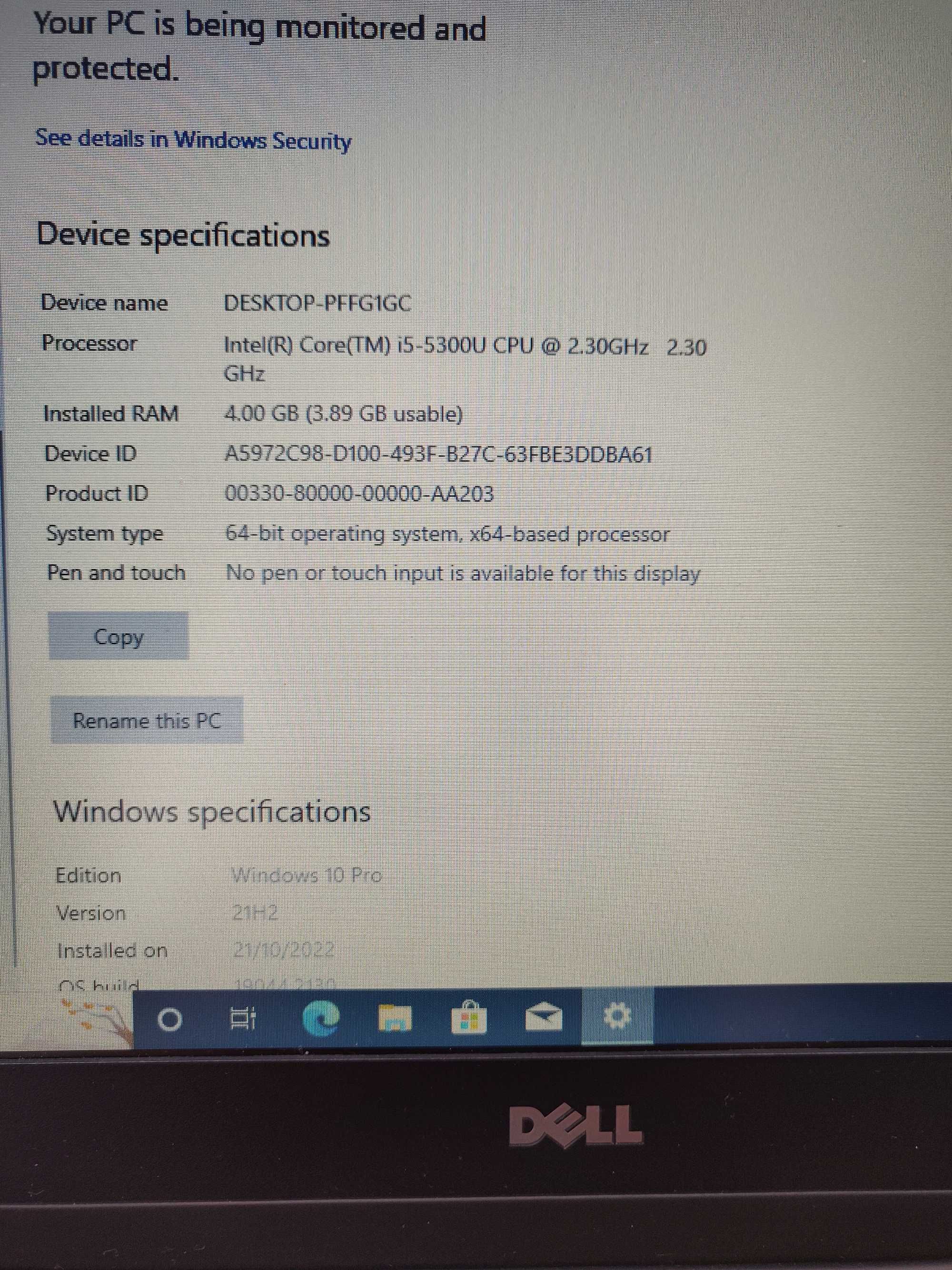 Dell laptop I5 7450