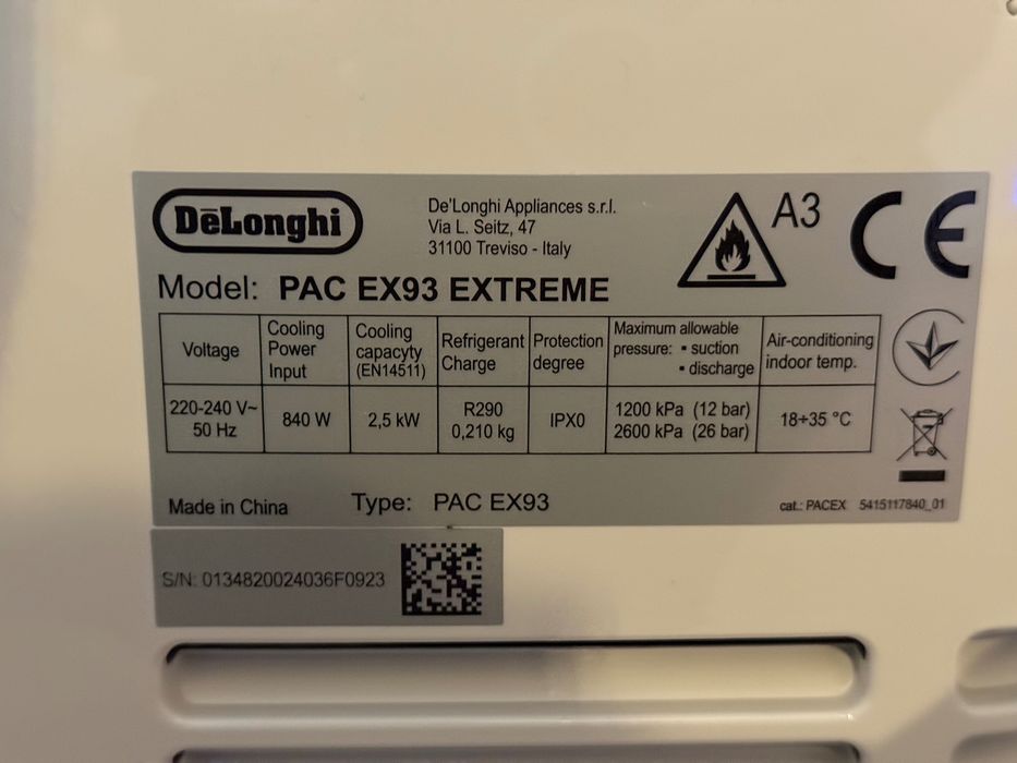 Aparat aer condiționat portabil De’Longhi Pinguino Extreme PAC EX93